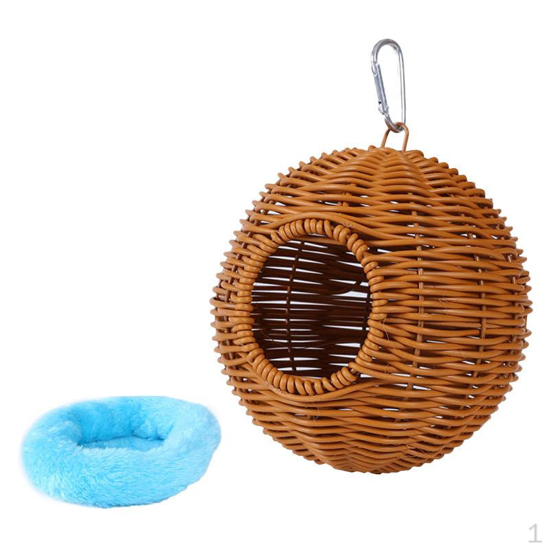 

Подвесной гамак-гнездо для птиц из искусственного ротанга, домашний декор, подарок, ручной работы, домик для попугая с подушкой для Single Hole Blue