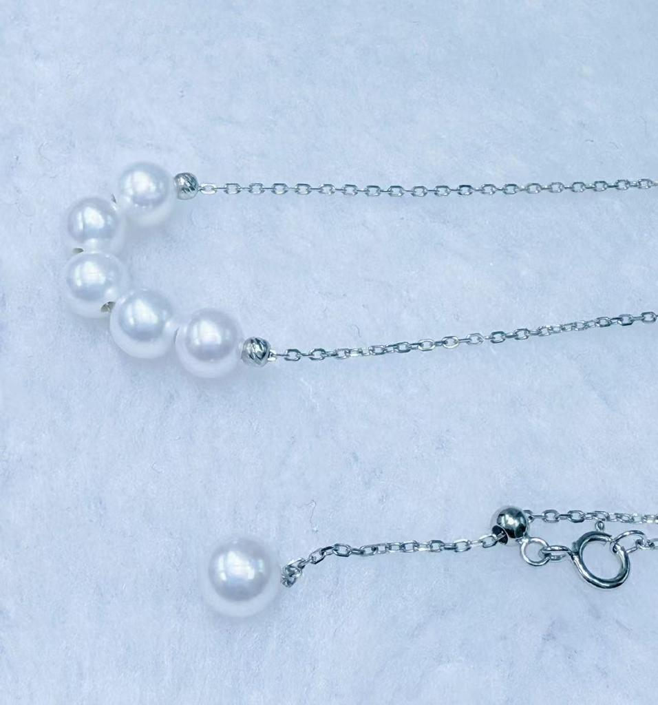Zhuji Freshwater Pearl Necklace - Adjustable 5-Bead High-Luster Pendant, Comparable to Akoya