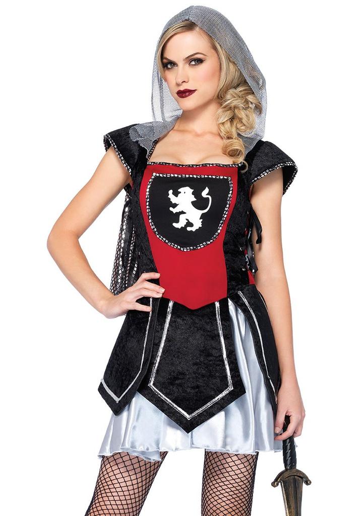 LEG AVENUE Royal Knightess Cape Hooded Dress Sizes Costume, Black/Burgundy, Women's, S-M