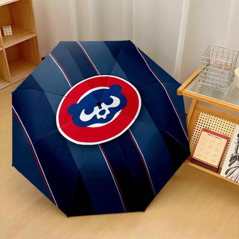 Chicago Cubs Print Auto 8?Ribs Folding Umbrella Wind Resistant Lightweight Automatic Umbrella For Daily Travel