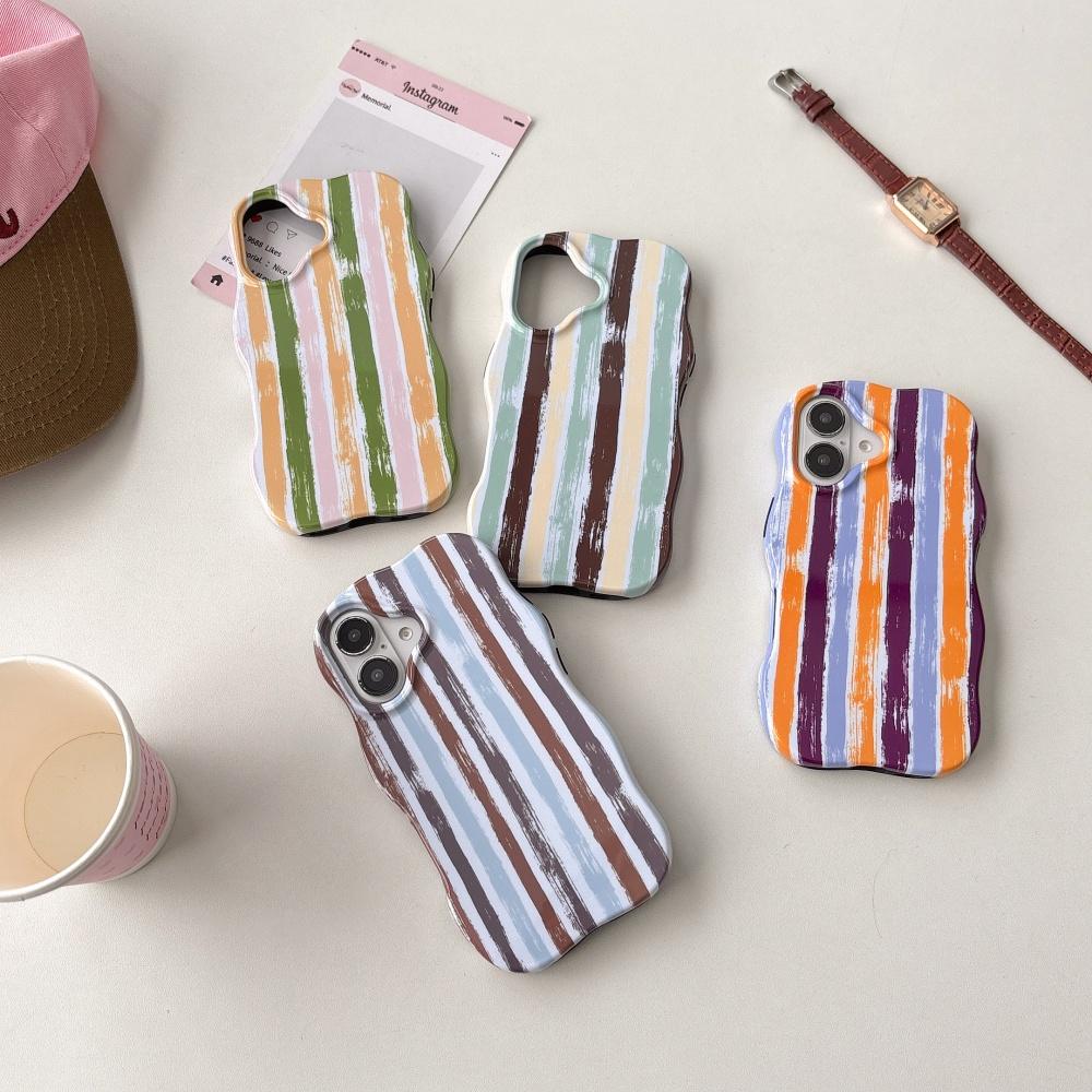Fashion Graffiti Striped Color Blocked Phone Case For Iphone 16 15 14 13 12 Pro Max Wave Border Frame Protect Shockproof Cover