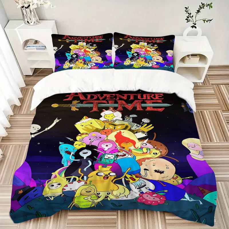 3Pcs Adventure Time Characters Bedding Set Soft Fabric Duvet Cover Pillowcases Home Christmas Xmas Halloween Gift 1 Duvet Cover 2 Pillowcase G1190