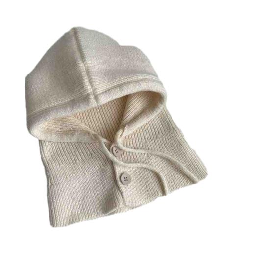 

Вязаная шапка однотонная застежка на пуговицы шнурок капюшон шарф женская зимняя теплая ветрозащитная эластичная термошапка