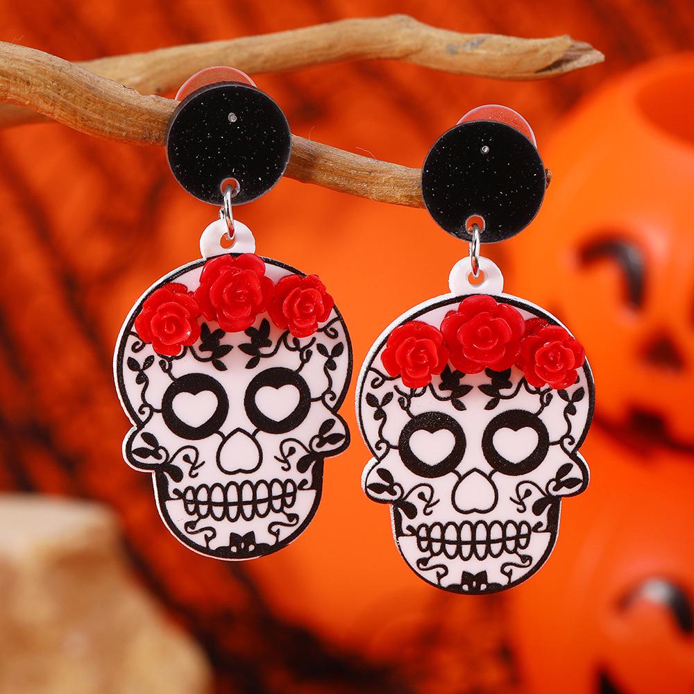 Skull Rose Gothic Acrylic Earrings for Halloween