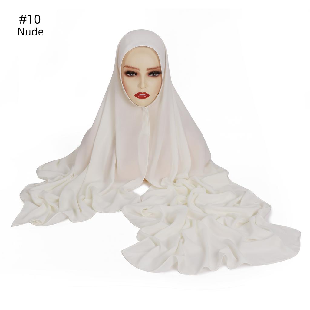 Premium Instant Chiffon Hijab With Built In Magnet Buckle Solid Color Woman Muslim Hijab Scarf Soft Islam Turban Headband Shawl