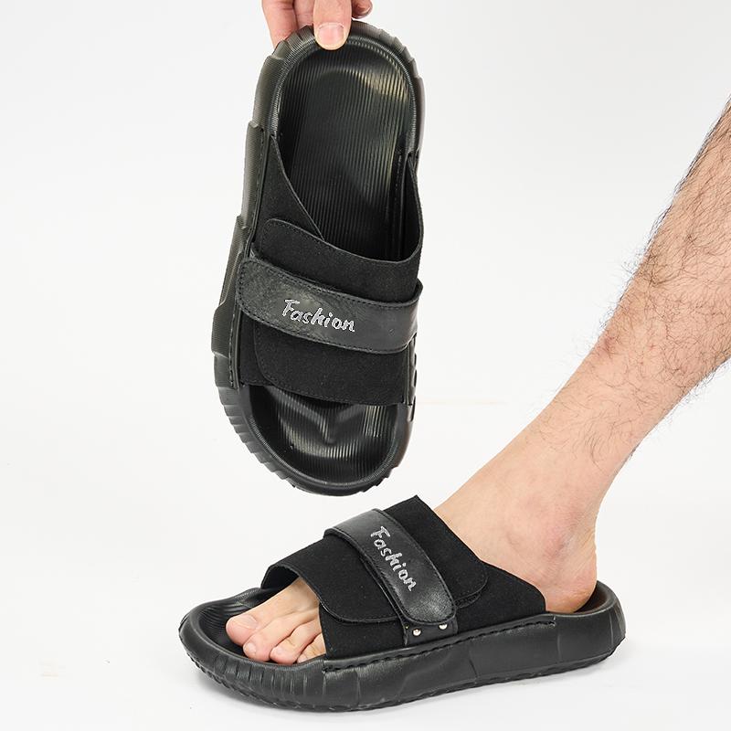 Men Slippers Wide Palm Outdoor Summer Black Flats Beach Shoes for Students Plus Size