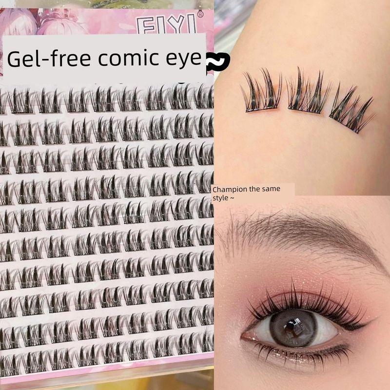 Eiyi Glue-Free Sunflower Fake Eyelashes Barbie Comic Eye ~ Butterfly Girl Asian Thick Self-Adhesive Eyelash [Glue-Free Model] 10 Rows of Glue-Free Wheat Ears