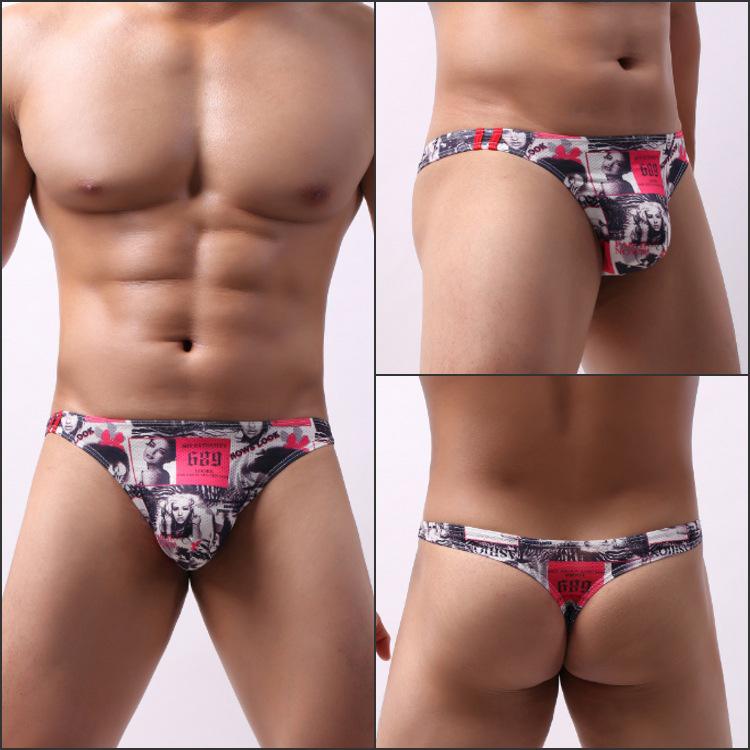 European & American Cartoon Print Low-Rise Men's Moisture-Wicking Thong E071