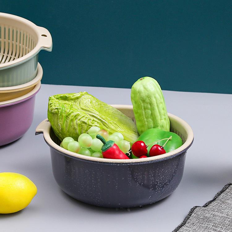 Thickened Double-Layer Draining Basket Set – 6-Piece Vegetable & Rice Washing Basins