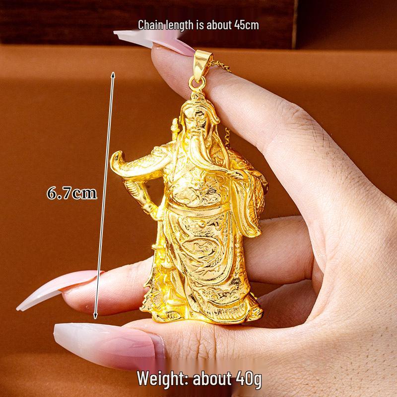 Guochao Gold-Tone Guan Yu Necklace: Durable, Colorfast Jewelry for Men & Women with Vietnam Sand Gold Pendant.