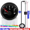 0-190 Ohm Fuel Float Level Sensor+52MM Fuel Level Gauge 8 Color Light Waterproof Pointer Oil Tank Meter Car Boat Marine 12V 24V