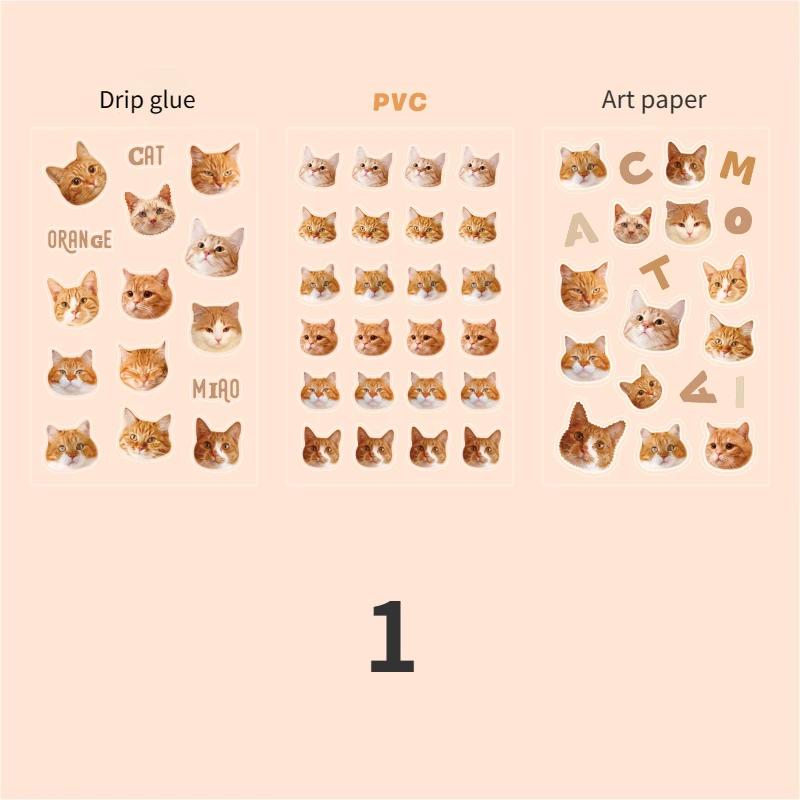 Mr. Paper Cute Cat Head Flat Sticker Cartoon Animal Guka DIY Handbook Decoration Kawaii Stickers Stationery 4 Style