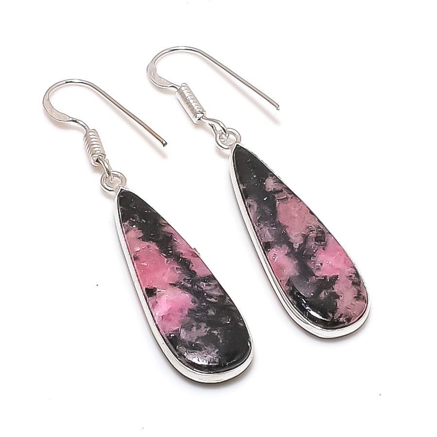 Natural Rhodonite Gemstone 925 Sterling Silver Jewelry Earring 1.97  AE-12201