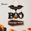 Seasonal Wall Hanging Plaque Happy Halloween Wooden Sign, Cute Bat Ghost Pumpkin Boo Door Hanger, Trick Indoor Holiday Hanger or Treat Sign for Party,