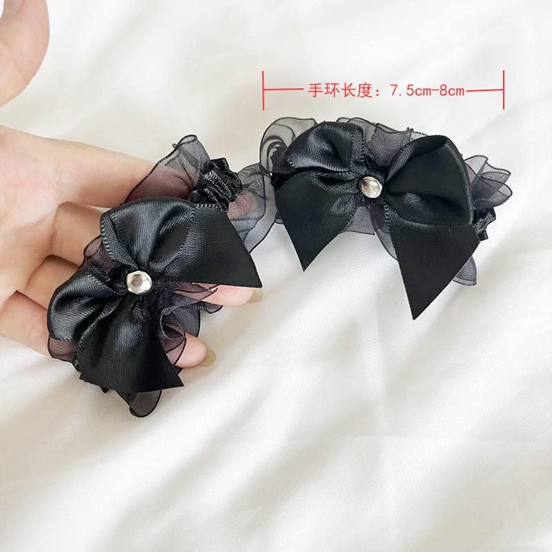 Black Bow Bell Choker Lolita Cute Lace Stretch Wristband Leg Ring Set