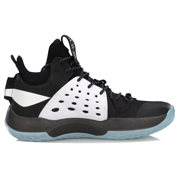 Li Ning SONIC 7 Fabric Abrasion Resistant Breathable Mid top Basketball Shoes Men's Black White ABAP019-1