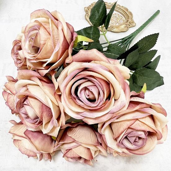 Simulated Roses Bunch Realistic Artificial Roses Faux Rose Bundle with Bendable Stems for Home Decor Parties Weddings Flower Arrangements