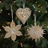 Gold & Champagne Snowflake Heart Pendant: Hollow Christmas Tree Ornament