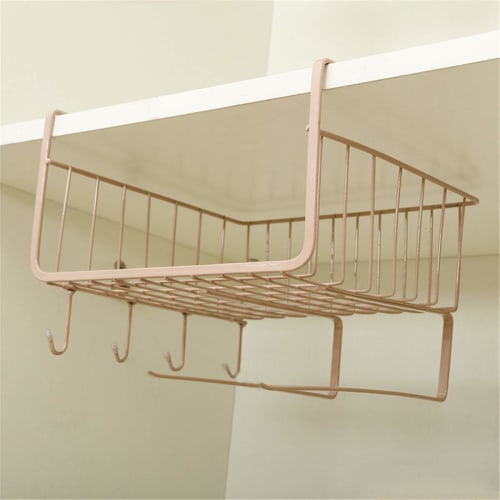 

Hanging Shelf, Under-Cabinet Storage Rack, Kitchen Storage Rack, Stackable, 10kg Load Capacity, For Kitchens and Bathrooms, Includes Hooks