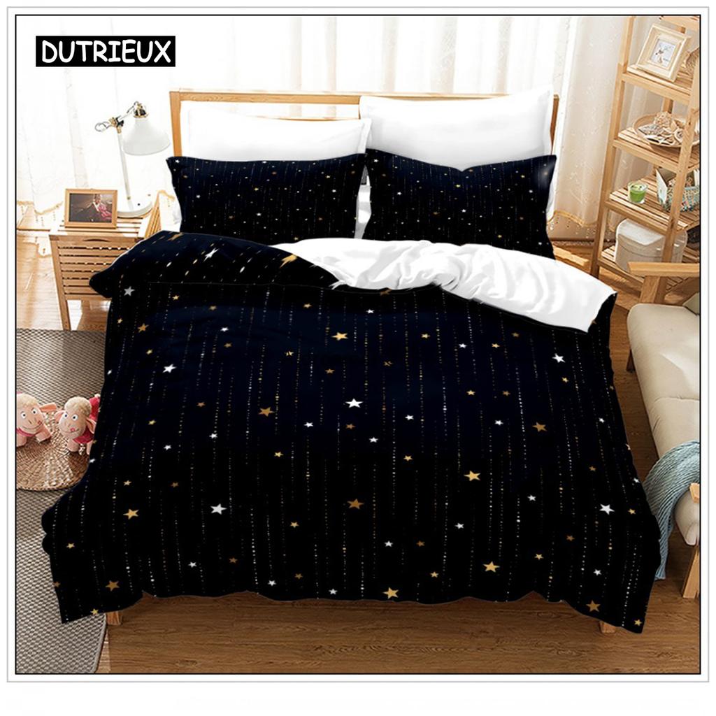 Colorful Star Sky Galaxy Bedding Set Scenery Space Duvet Cover Set Black Comforter Cover Milky Way Theme for Kids Teens Decor