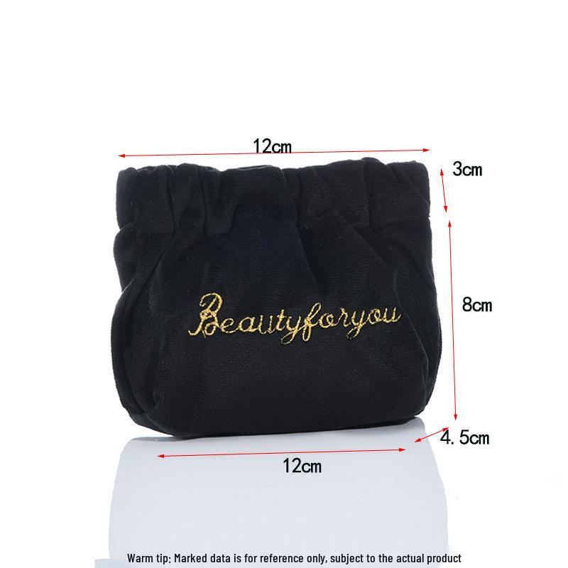 Velvet Embroidered Coin & Cable Holder - Snap Closure for Earphones, Mini Lipstick, and Accessories