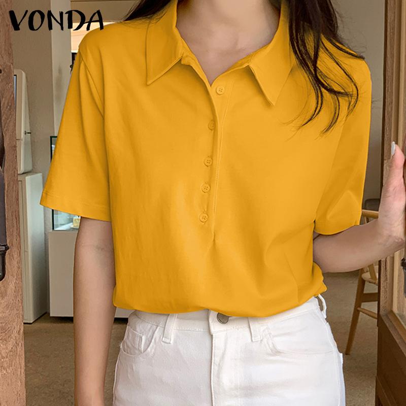 

VONDA женские летние топы-поло с отложным воротником и короткими рукавами