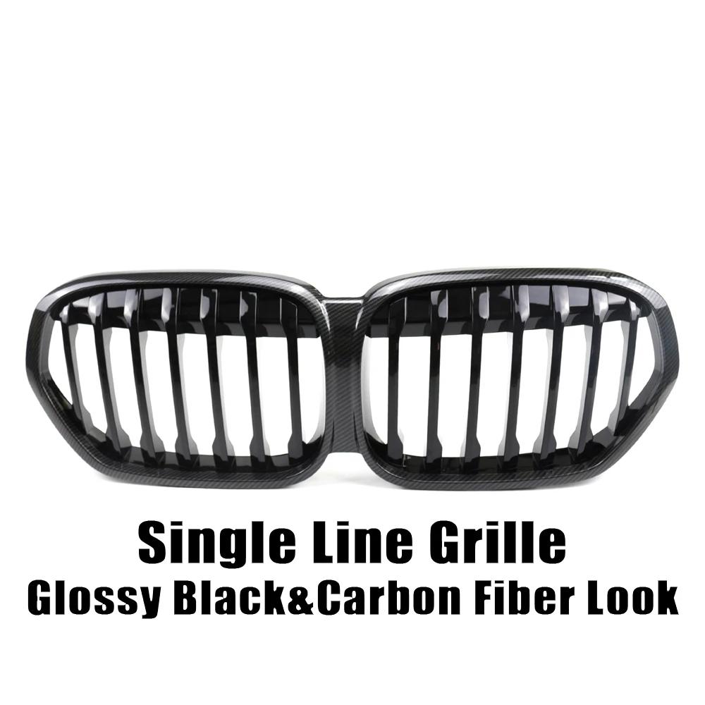 XVIP Carbon Fiber Look Double Line Style Front Racing Grills For BMW X1 F48 LCI 2020-2022 All Black Diamonds Style Upper Grilles