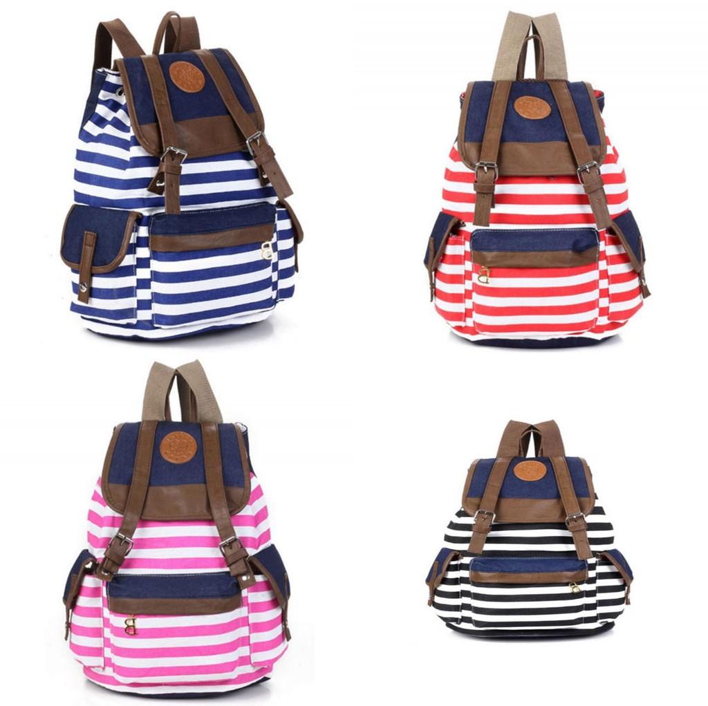 Modern Unisex Womens Stripes Canvas Backpack Rucksack For Fashion-forward Individuals
