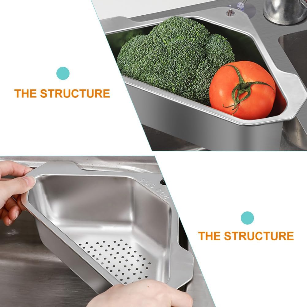 Triangle Drain Basket: Triangle Filter Basket - Stainless Steel Sink Basket - Kitchen Sink Sponge Holder Strainer Fruits Washing Basket Refrigerator