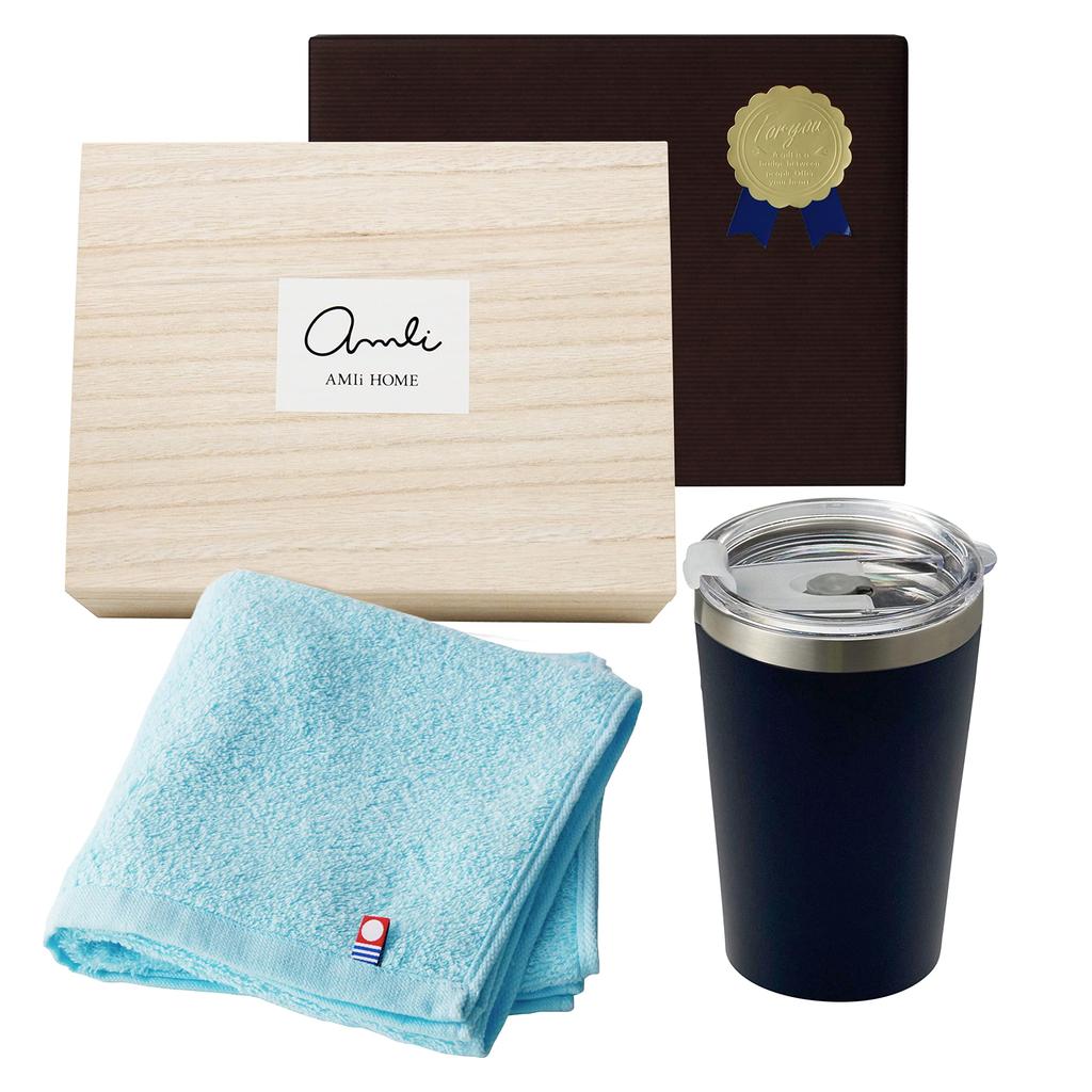 Tumbler Imabari Towel Set Birthday Present Men with Lid Present Birthday Cup Holder Navy Face Towel Gift Set Family Celebration [Dolce Duo] (Gift