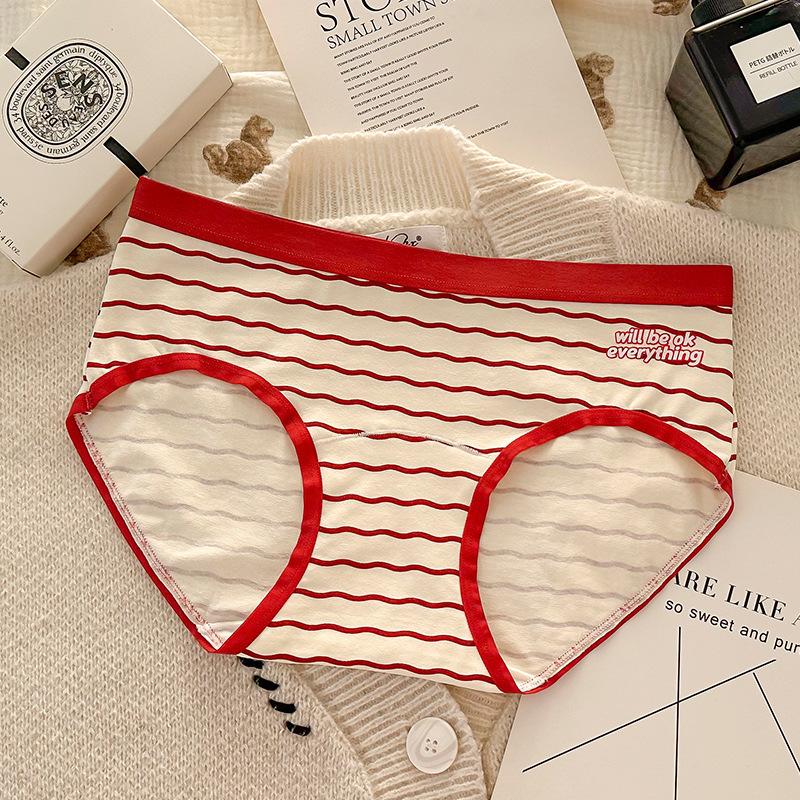 Plus Size Girl Benming Year Red Cotton 10A Antibacterial Extension Crotch High Waist Briefs