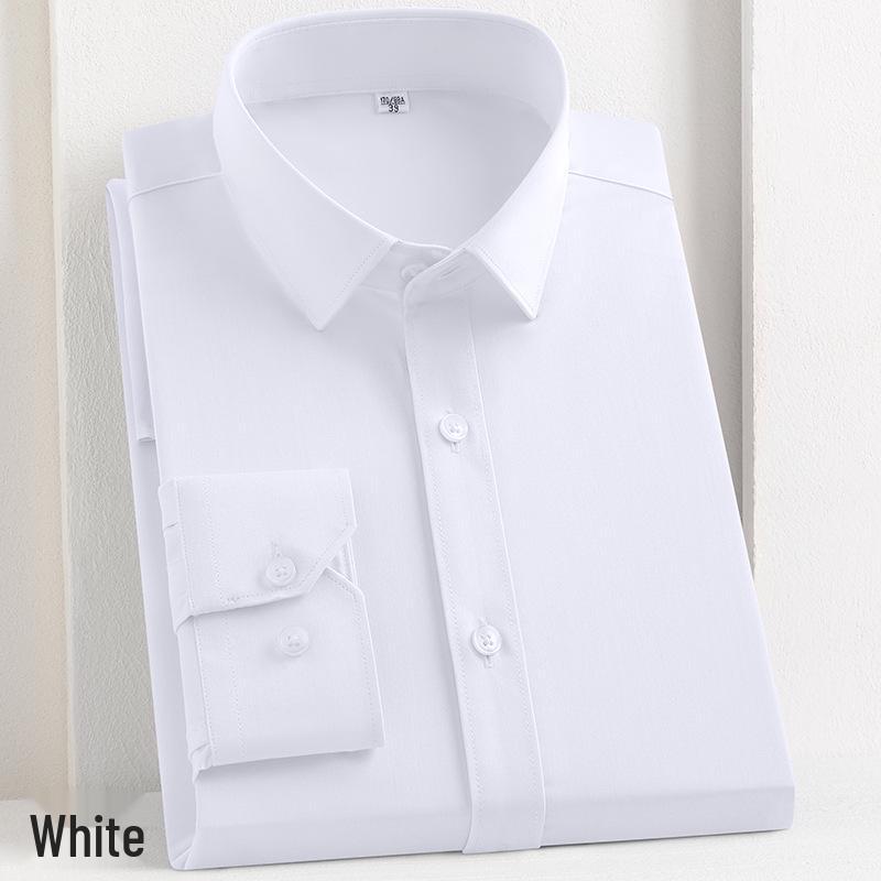 Męska, elastyczna, niegniotąca się biała koszula z włókna bambusowego – koreański styl, biznesowy, formalny, duży rozmiar