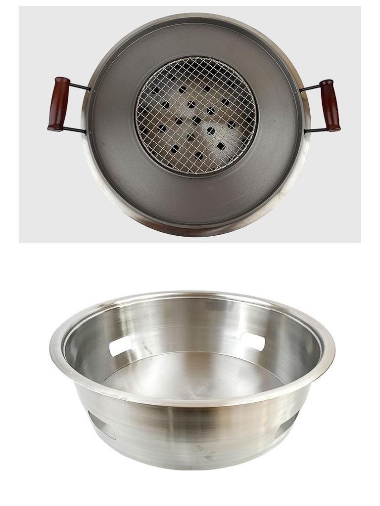 Qiqihar Large Korean Style BBQ Grill - Commercial Cast Iron & Stainless Steel Charcoal Griddle.