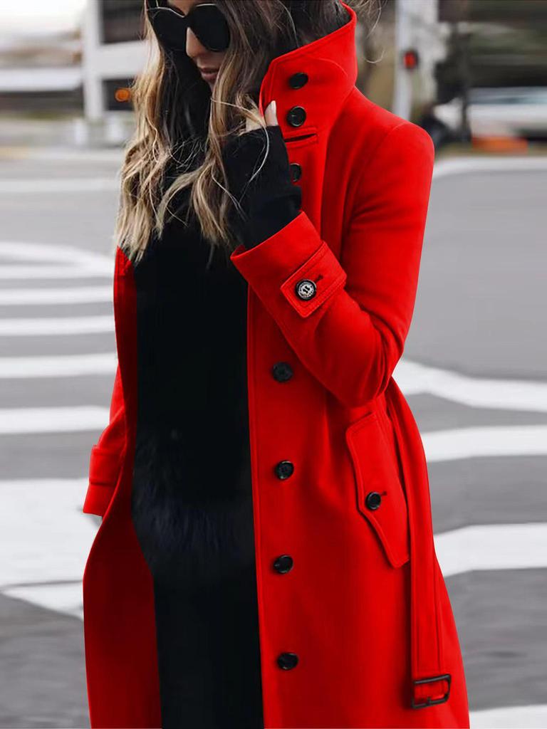 2024 Autumn/Winter Plus Size Women's Woolen Coat, Single-Breasted with Multi-Button Collar