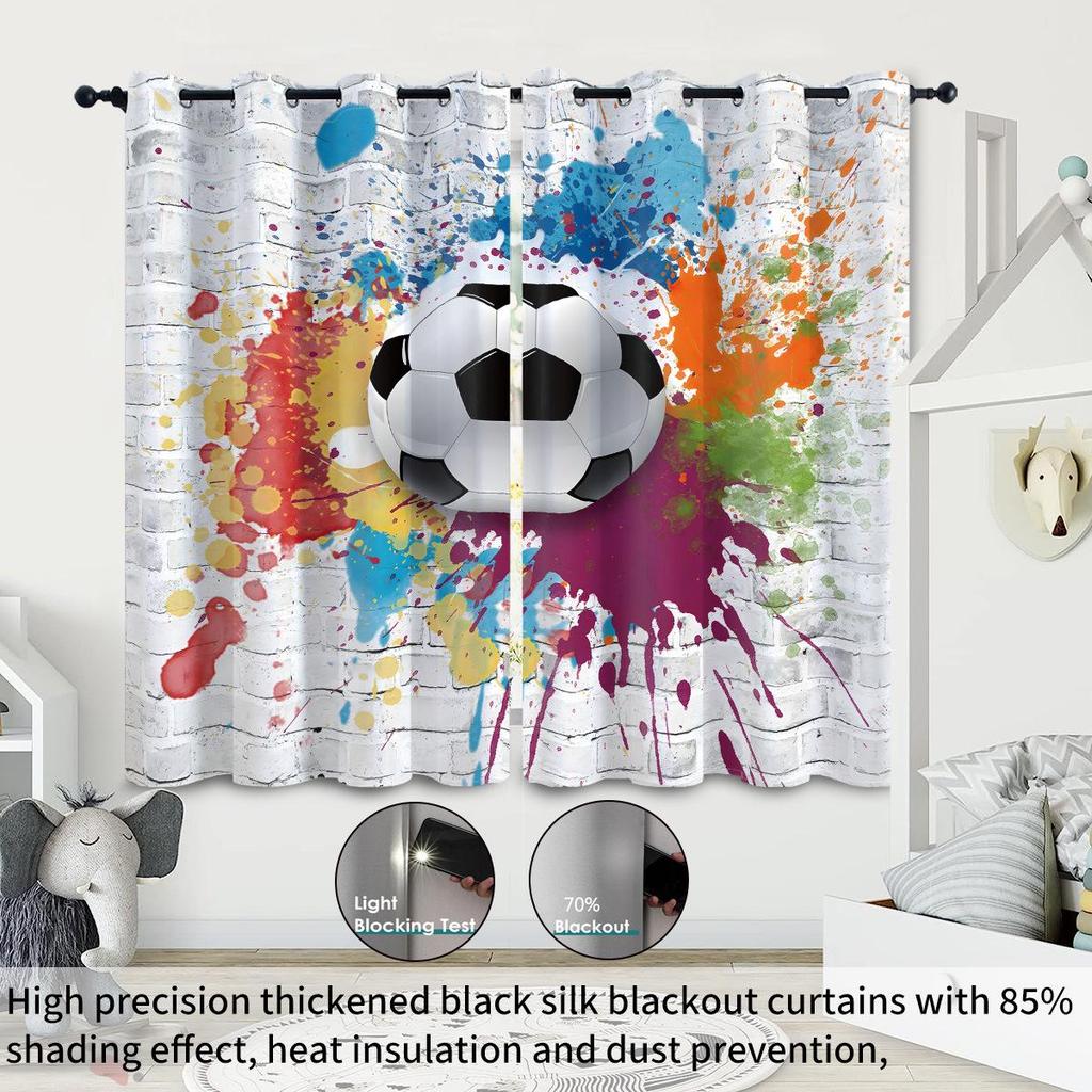 World Cup Football Pattern Blackout Curtain for Boys' Bedroom - High Heat Insulation, Custom Size Available