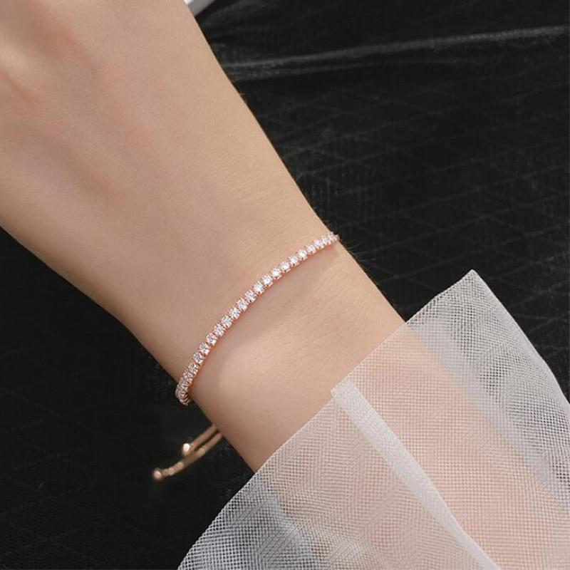 Luxury Real 925 Sterling Silver Fashion Simple Dazzling CZ Chain Bracelets For Women Wedding Fine S925 Jewelry DA1715