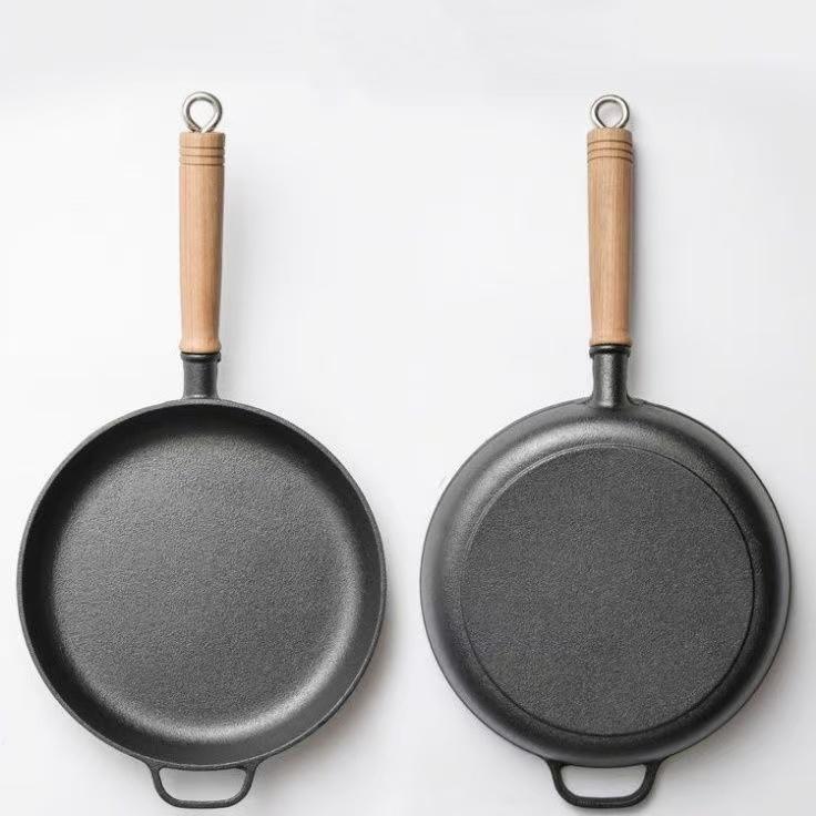 Uncoated Cast Iron Multi-Use Pan for Eggs, Pancakes, Steamed Buns, and Steak - Small Wok, Oil-Free Cooking.
