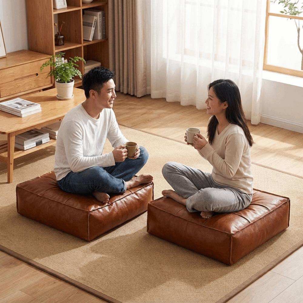 PU Leather Tatami Sitting Mat Square Storage Leg Bench Floor Cushion Decorative Ottoman  Under Desk