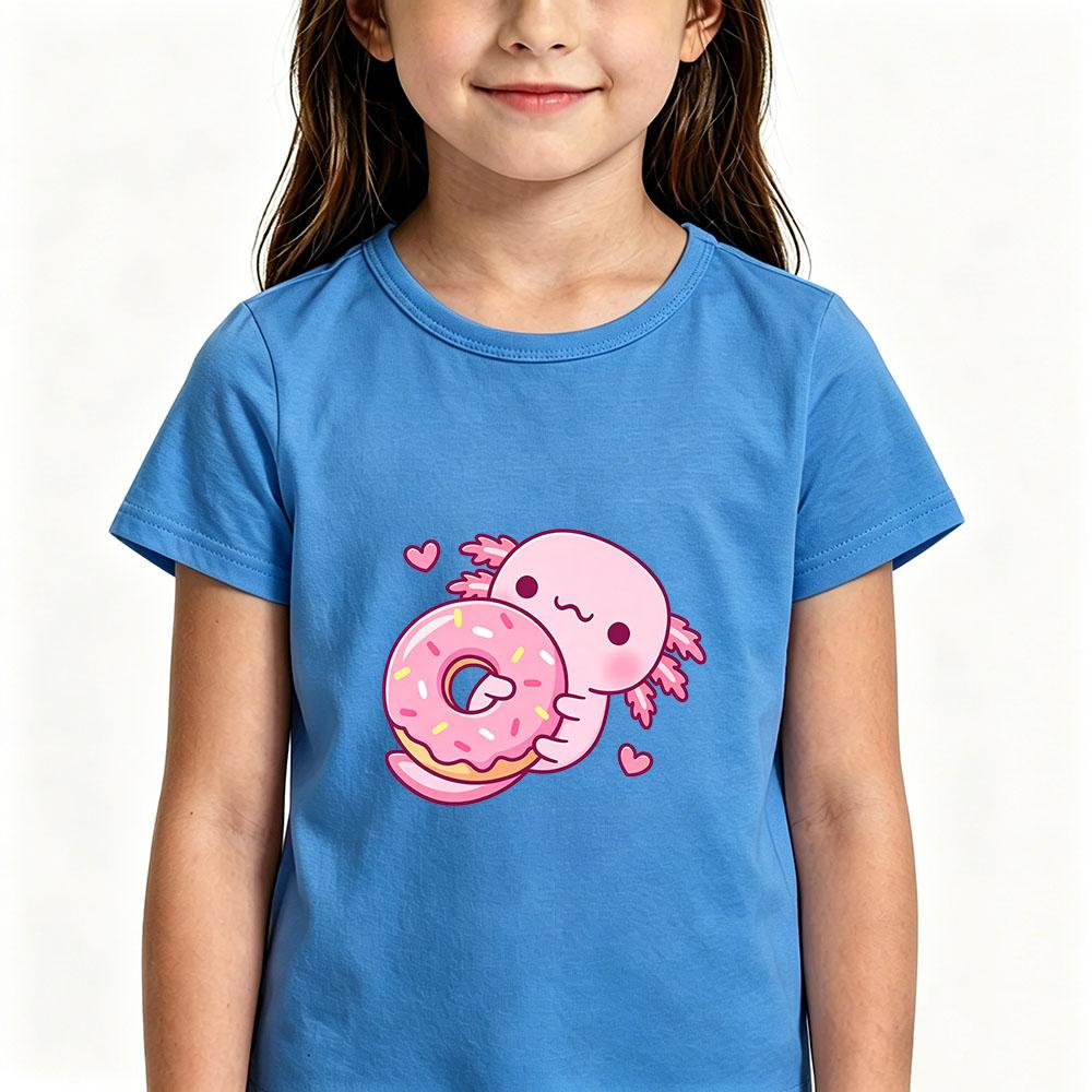 Cute Pink Axolotl Children's T-shirt Cartoon Print 100 %Cotton Tees Streetwear Boys Girls Short Sleeve Casual Kids Top Summer