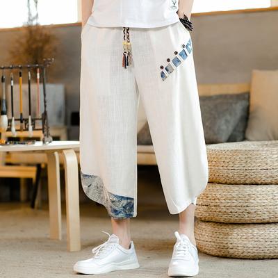 Pantaloni Harem in cotone e lino giapponese da uomo Pantaloni corti in lino traspirante estivo per uomo Pantaloni fitness casual in vita elastica