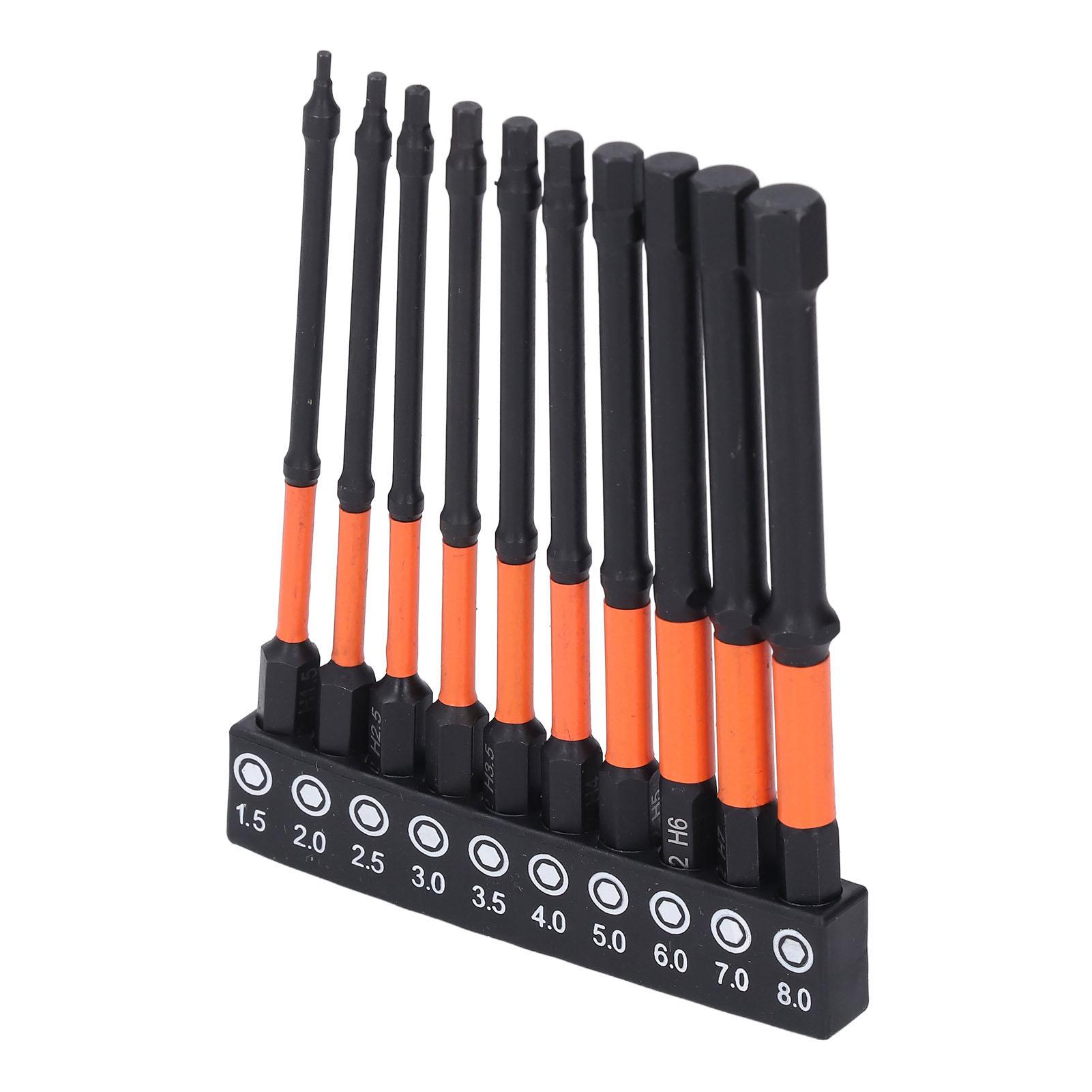 

10 Pcs Hex Wrench Drill Bit Set Magnetic S2 Alloy Steel with Storage Rack 1 4in Shank Impact Metric Hex Drill Bit