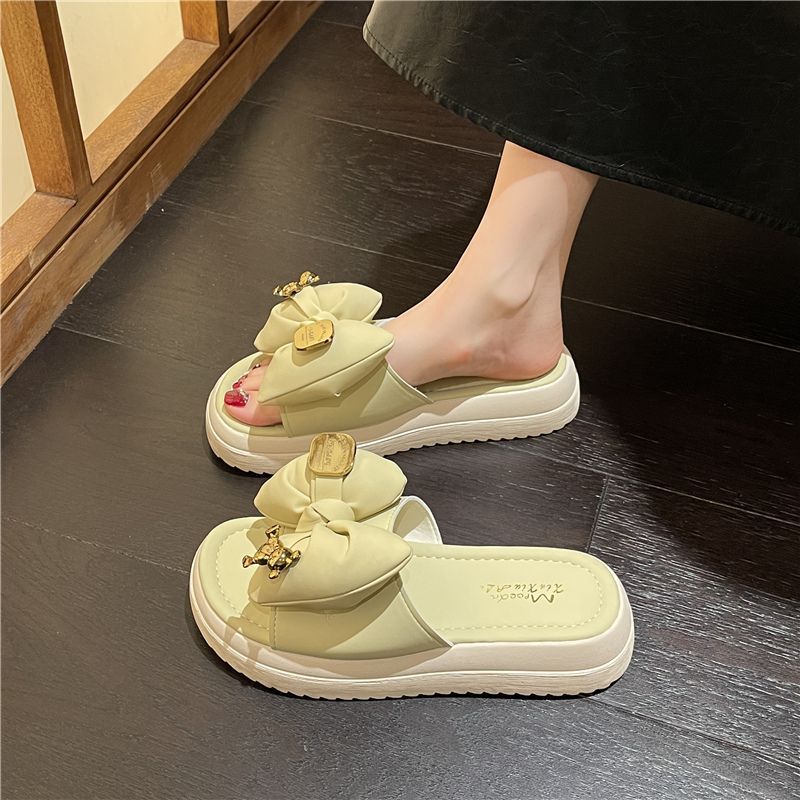 New Slippers In Summer, Women's Fashion Outer Wear, Thick-soled Bows, Soft-soled Comfortable One-word Slippers
