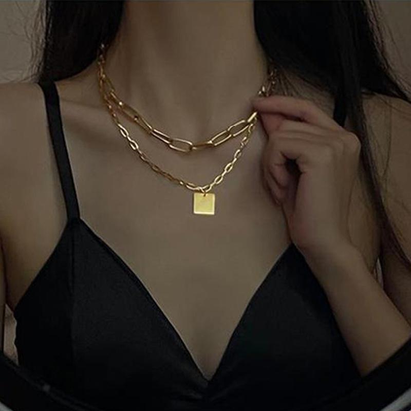 Retro Doppelschicht Hip Hop Quadratische Kette Kurzes Halsband Punk Gothic Punk Schmuck für Damen Herren