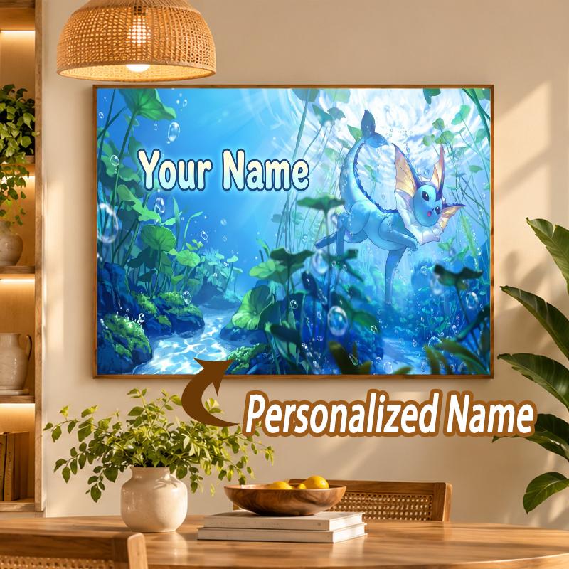 Vaporeon Custom Name Diamond Painting Personalized 5D Full Drill DIY Diamond Art Home Decor