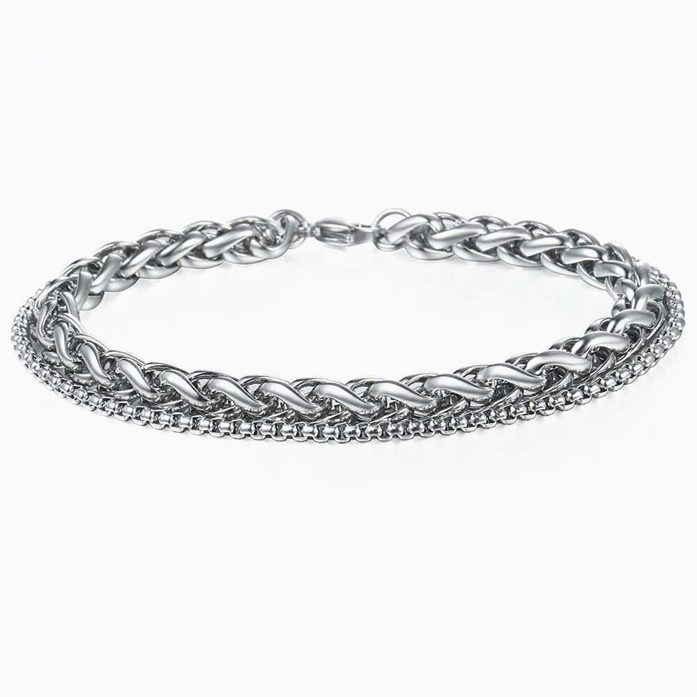 Pulsera de cadena de quilla de acero inoxidable de una o dos capas, de plata, de 4 mm, 5 mm, 6 mm y 8 mm, regalo para hombre