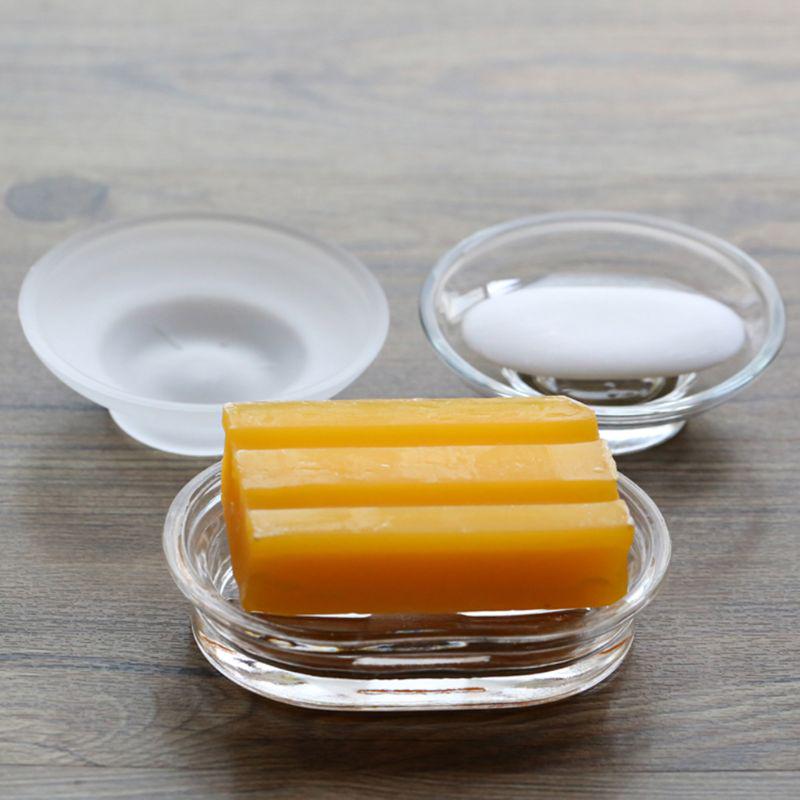 Clear Glass Soap Dish Bar Soap Holder Round Soap Saver Tray Soap for Case Soap Box for Shower Bathroom Kitchen Home Drop ship