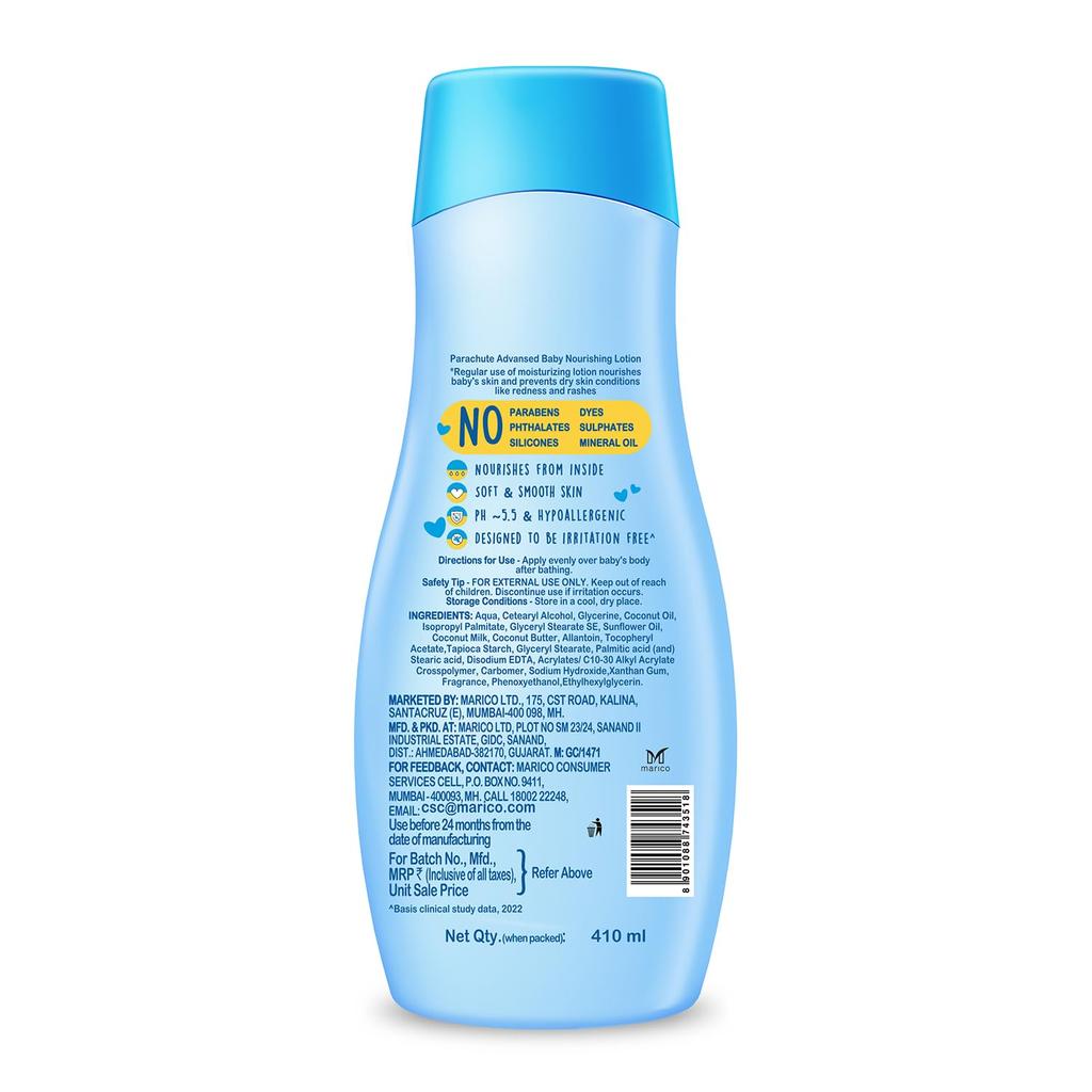 Parachute Baby Lotion 410ml For Newborns With Virgin Coconut Oil pH 5.5 | 24H Moisture | Doctor Tested Hypoallergenic Skin Care