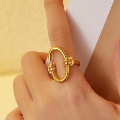 Japan and Korea Simple Hollow Oval Knot Ring Women's Personality Fashion Stainless Steel Ring Titanium Steel Geometric Accessories