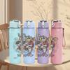 1PC Colorful warrior character graphic print 750ml colorful plastic sports water bottle leakproof pop lid with straw for outdoor office home use
