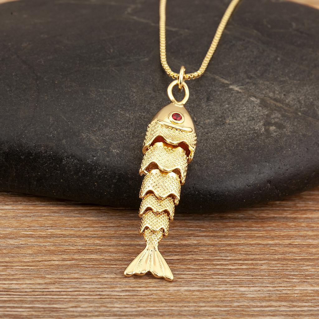 AIBEF S/M/L 3 Design Exquisite Lifelike Goldfish Necklace  Red Zircon Copper Jewelry Party For Women Men Accessories Gift